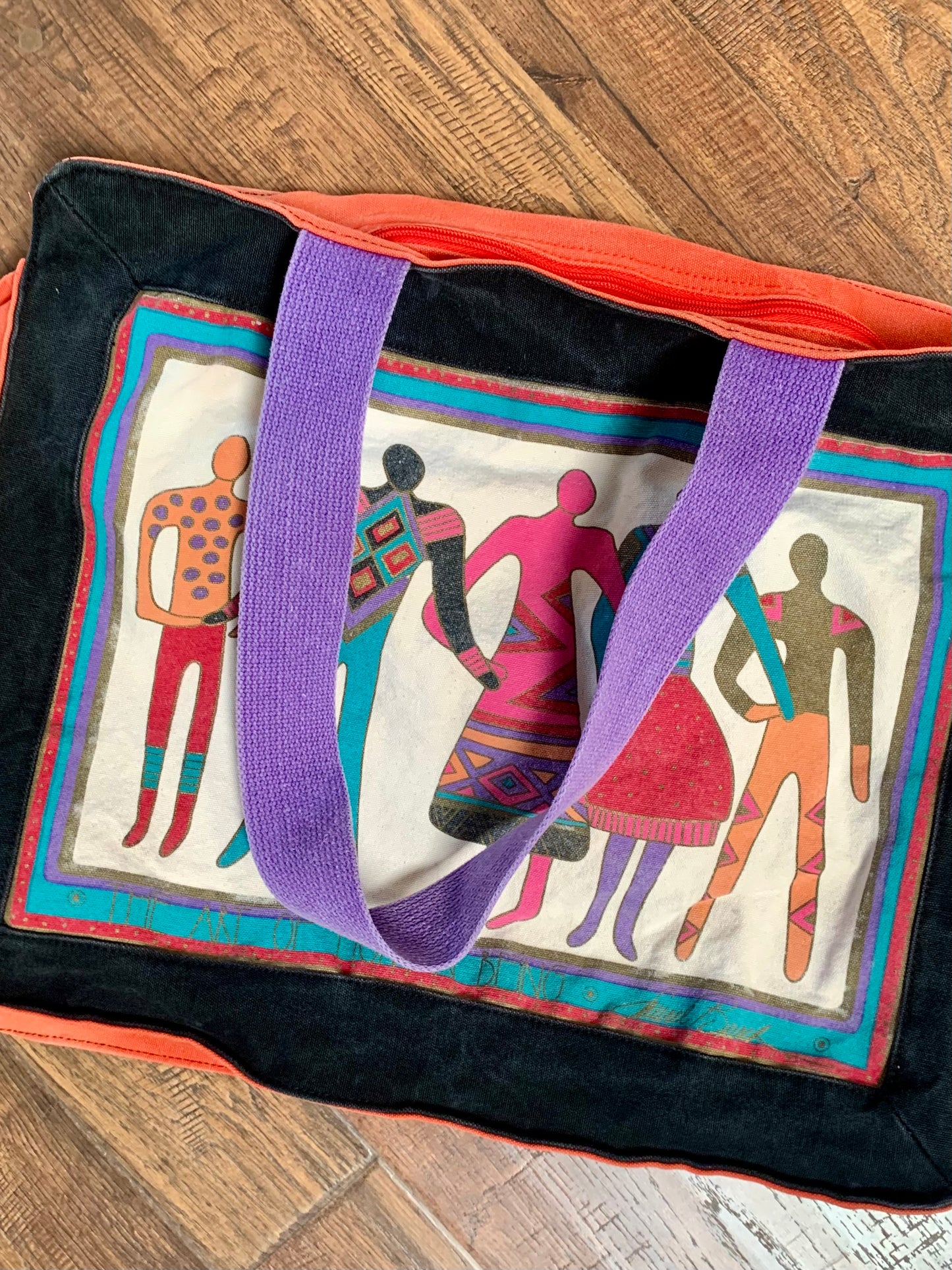 Vintage 1990s Laurel Burch The Art Of Human Being Canvas Tote Bag