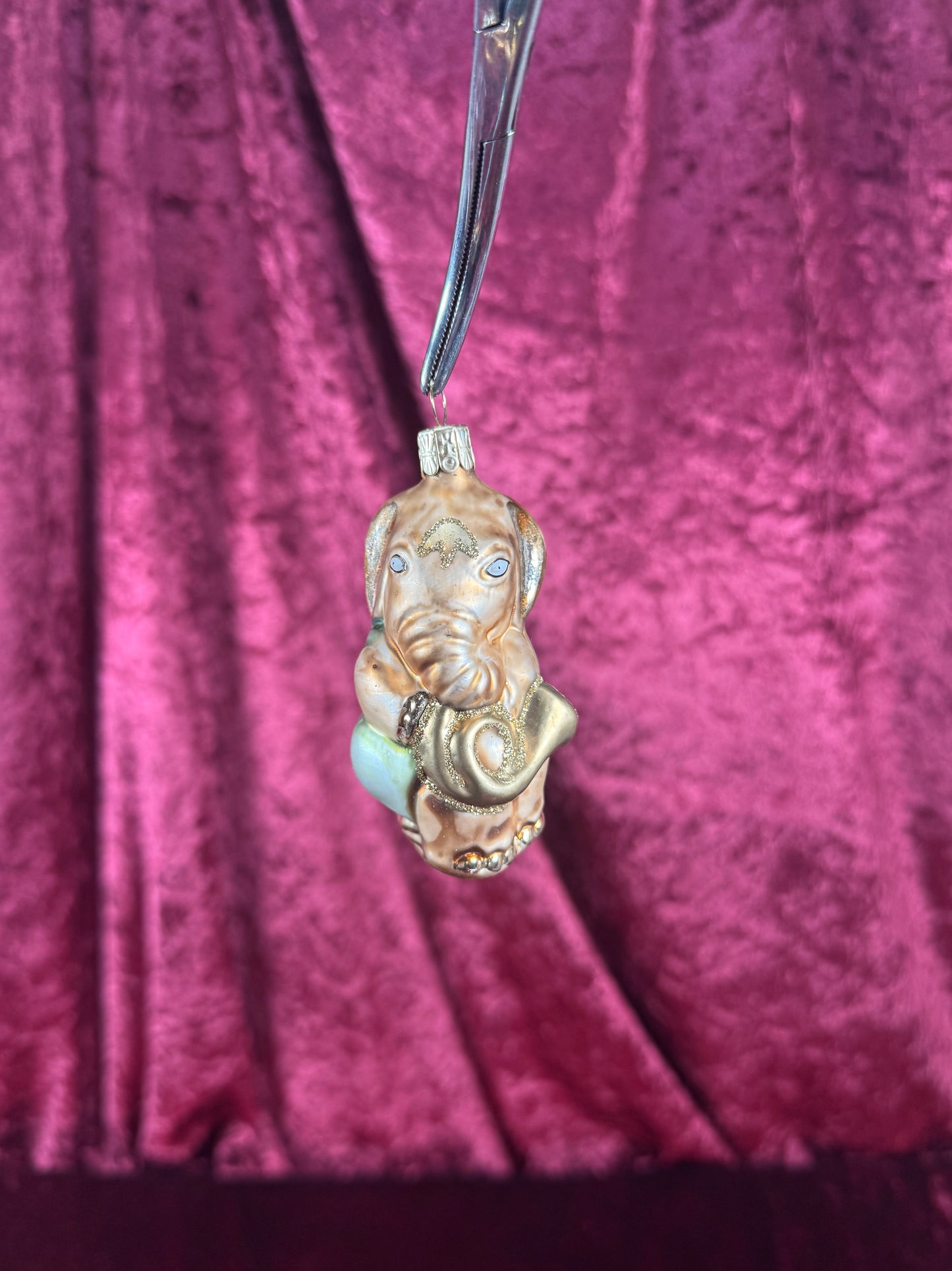 Vintage Christmas - Handblown Glass Ornament - Anthropomorphic Elephant Playing A Trombone