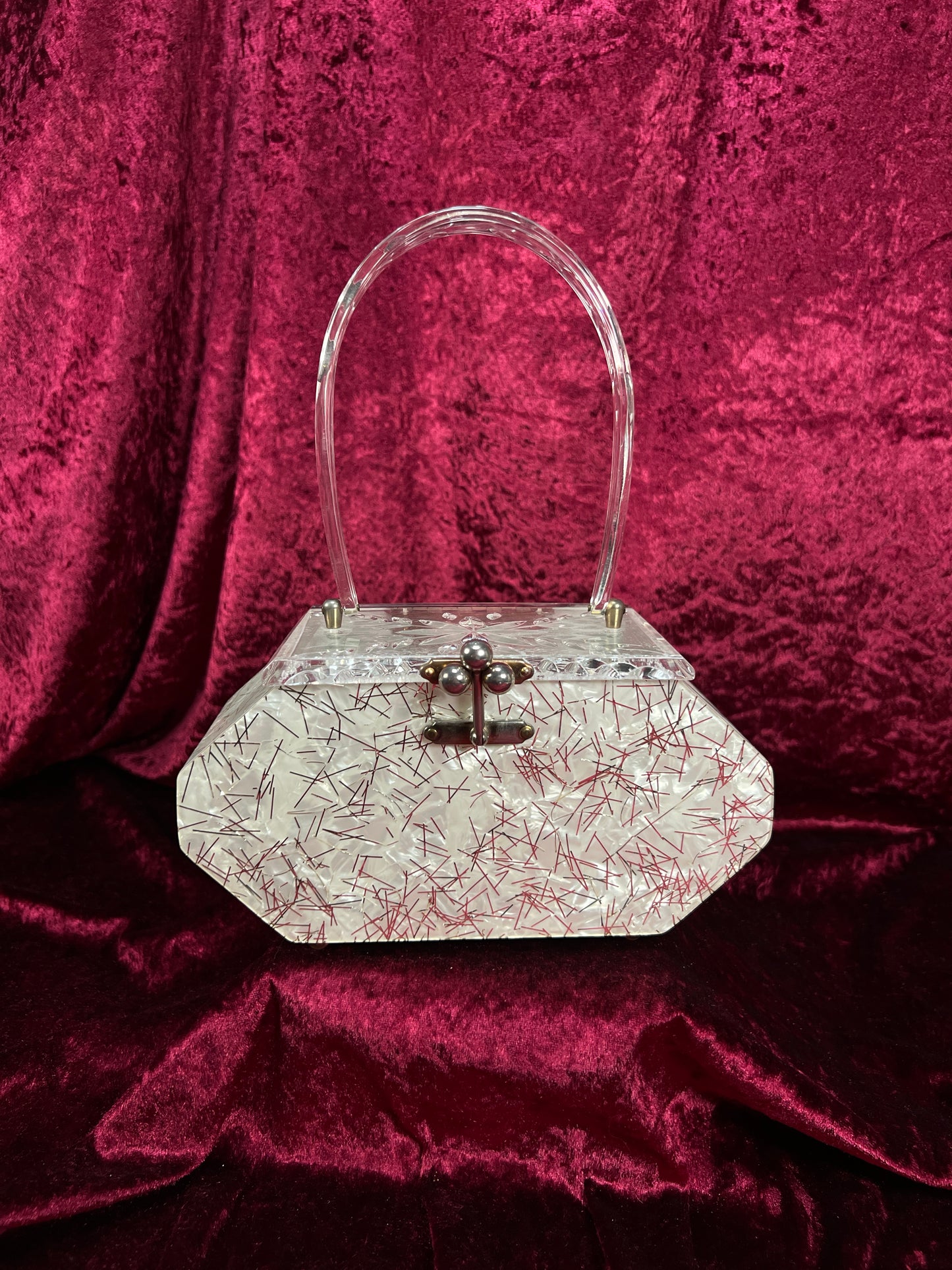 Vintage 1950s Lucite Box Purse – Charles S. Kahn Gold Confetti Clear Handbag