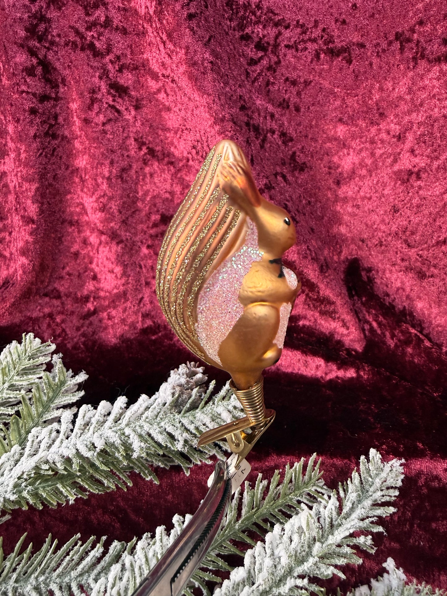 Vintage Christmas - Clip On Ornament - Glass Glittery Squirrel - Inge Glas - Germany