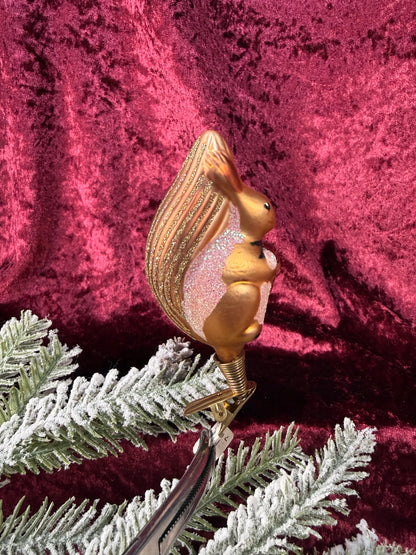 Vintage Christmas - Clip On Ornament - Glass Glittery Squirrel - Inge Glas - Germany