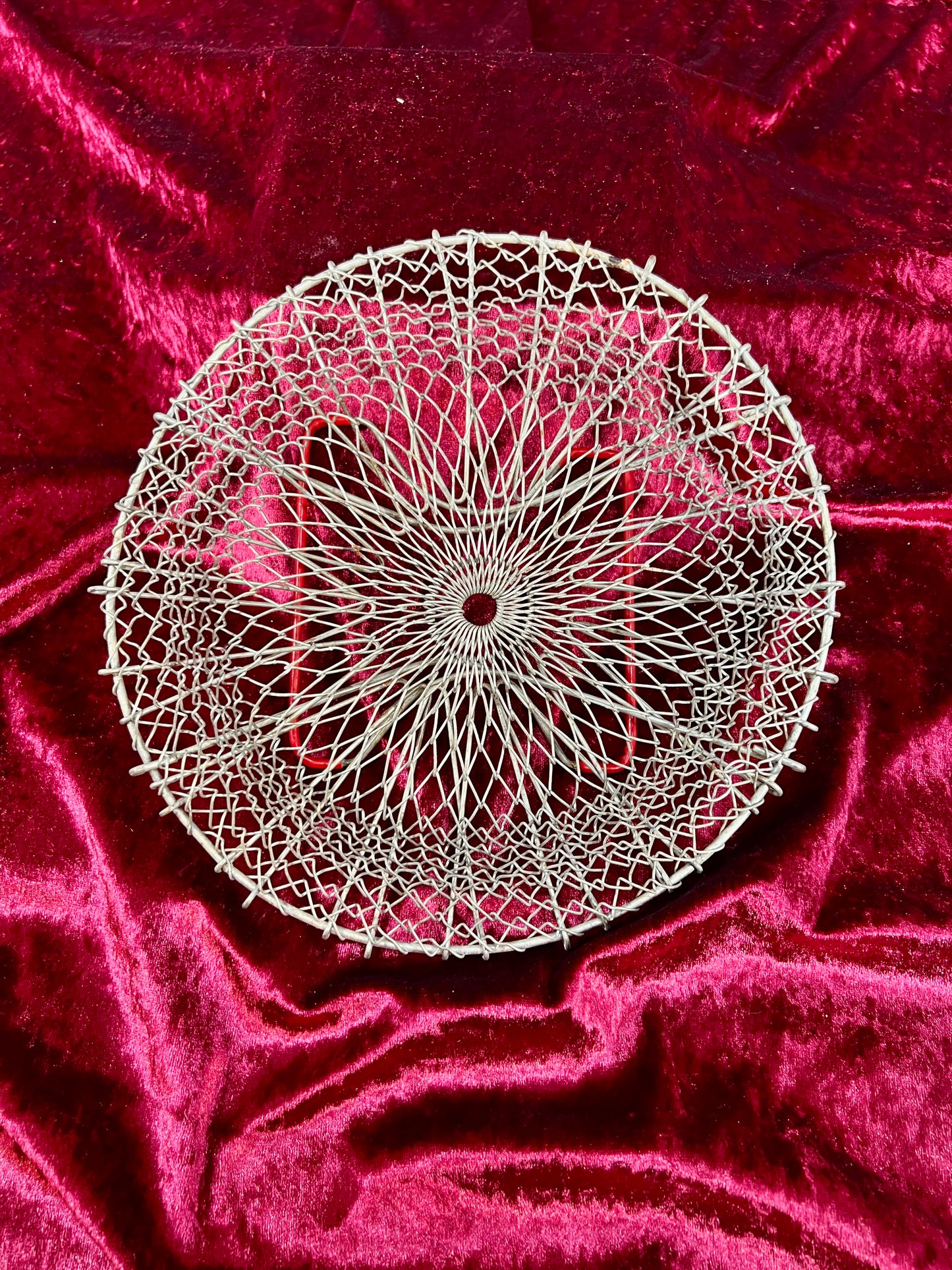 Vintage Basket - Metal Wire Egg Gathering Basket - Red Handles
