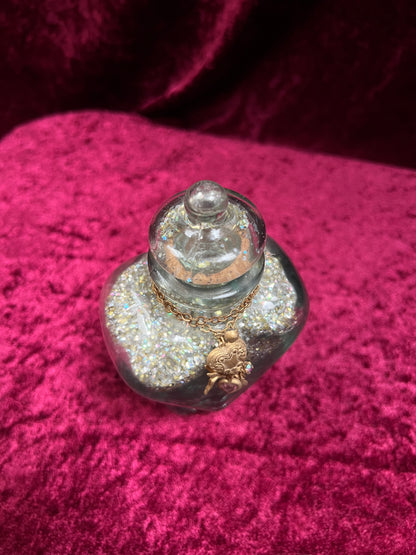 Vintage Kirks Folly Glass Follydust Bottle - Glitter Heart Jar Celestial Charms with Original Box