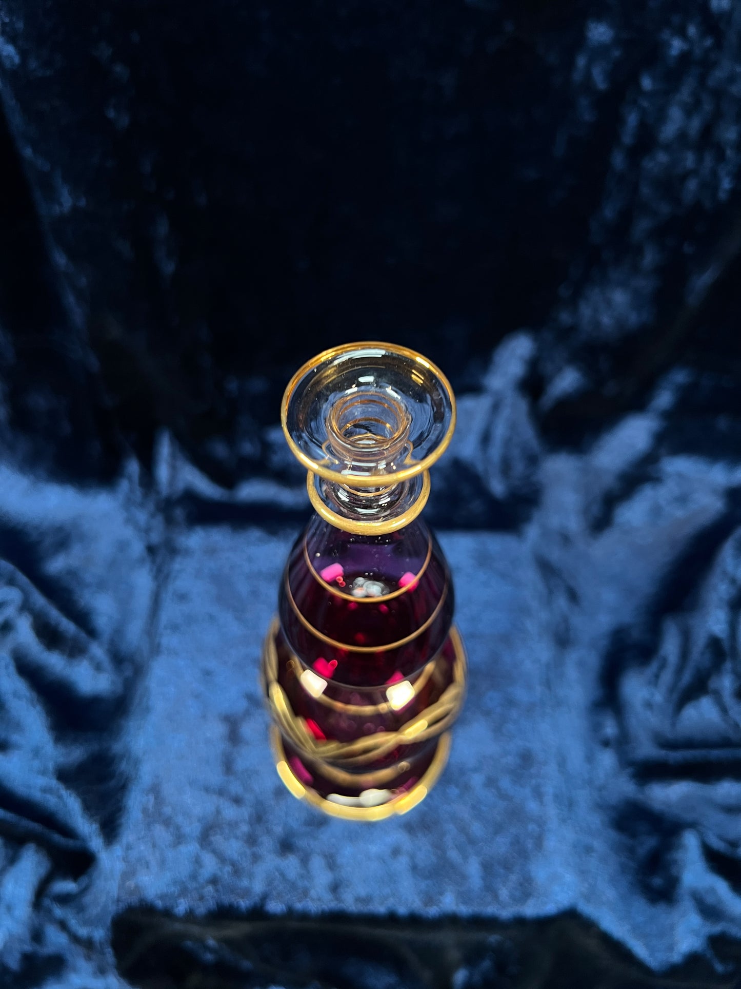 Vintage Ruby Red and Gold Glass Perfume Bottle - Egyptian Decanter with Stopper
