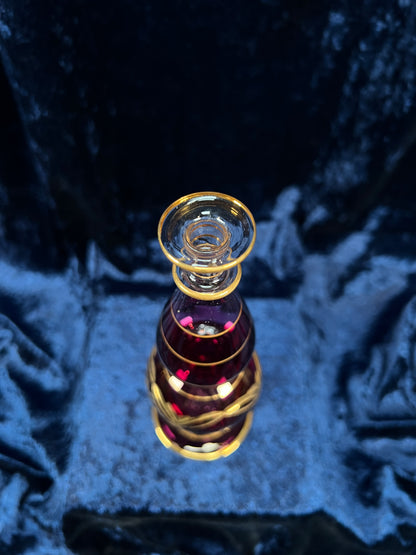 Vintage Ruby Red and Gold Glass Perfume Bottle - Egyptian Decanter with Stopper