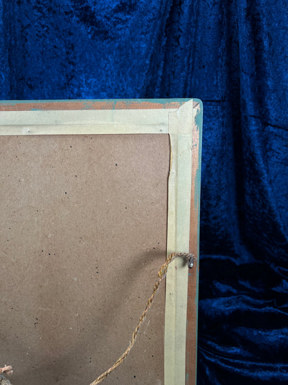 Vintage Wood Framed Mirror - Etched Floral Glass Moss Green Painted Frame