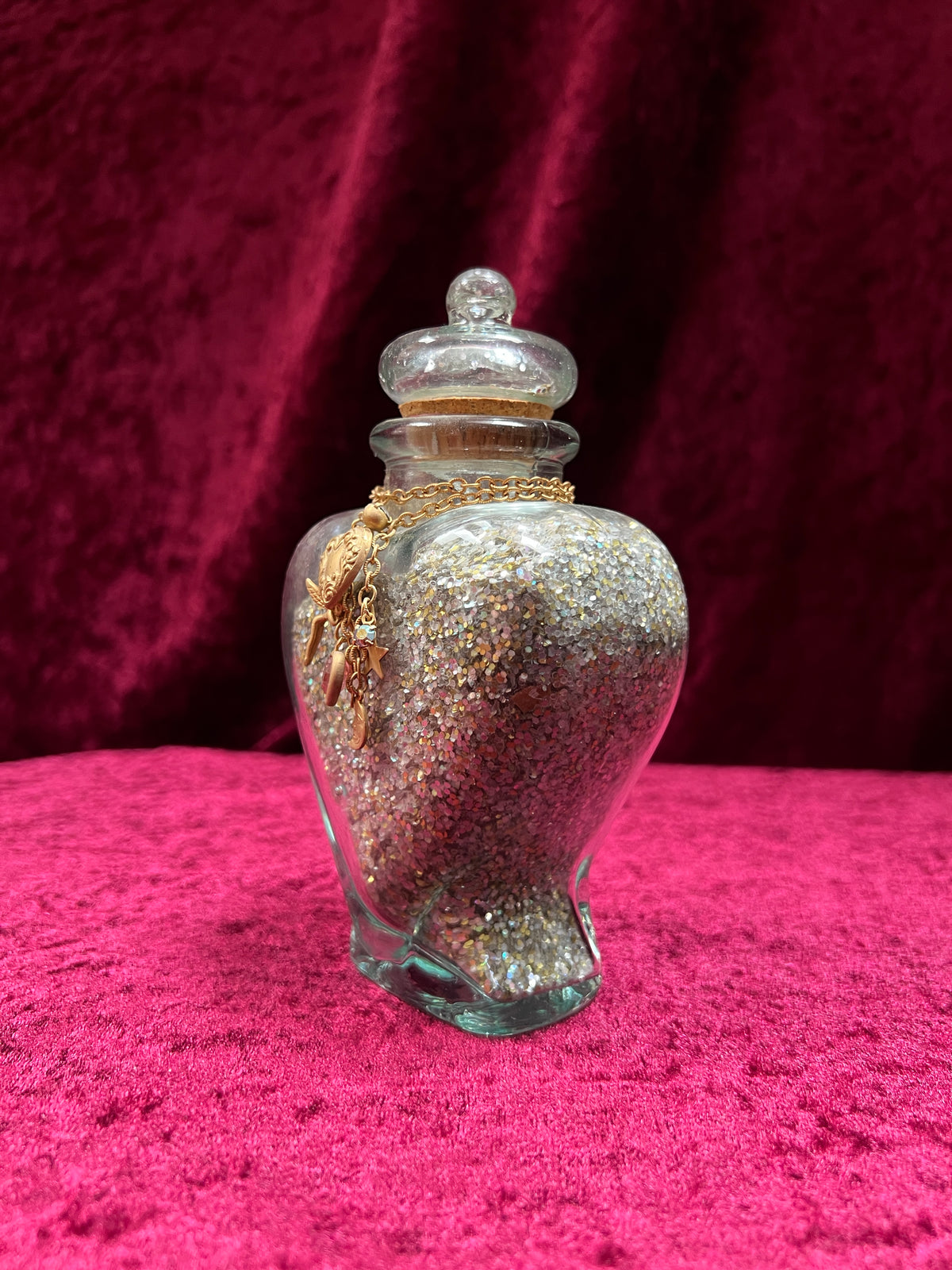 Vintage Kirks Folly Glass Follydust Bottle - Glitter Heart Jar Celestial Charms with Original Box