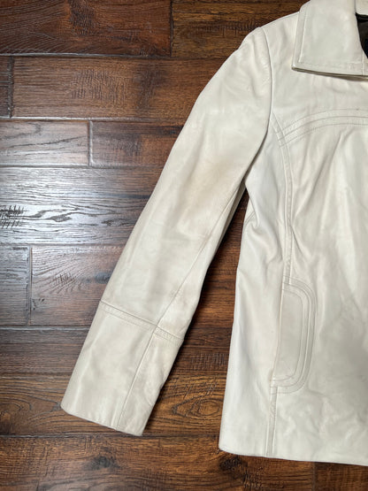 Vintage Clothing - Genuine Leather Racer Jacket - Cream White - Brown Lining - Small - Wilsons Leather Pelle Studio