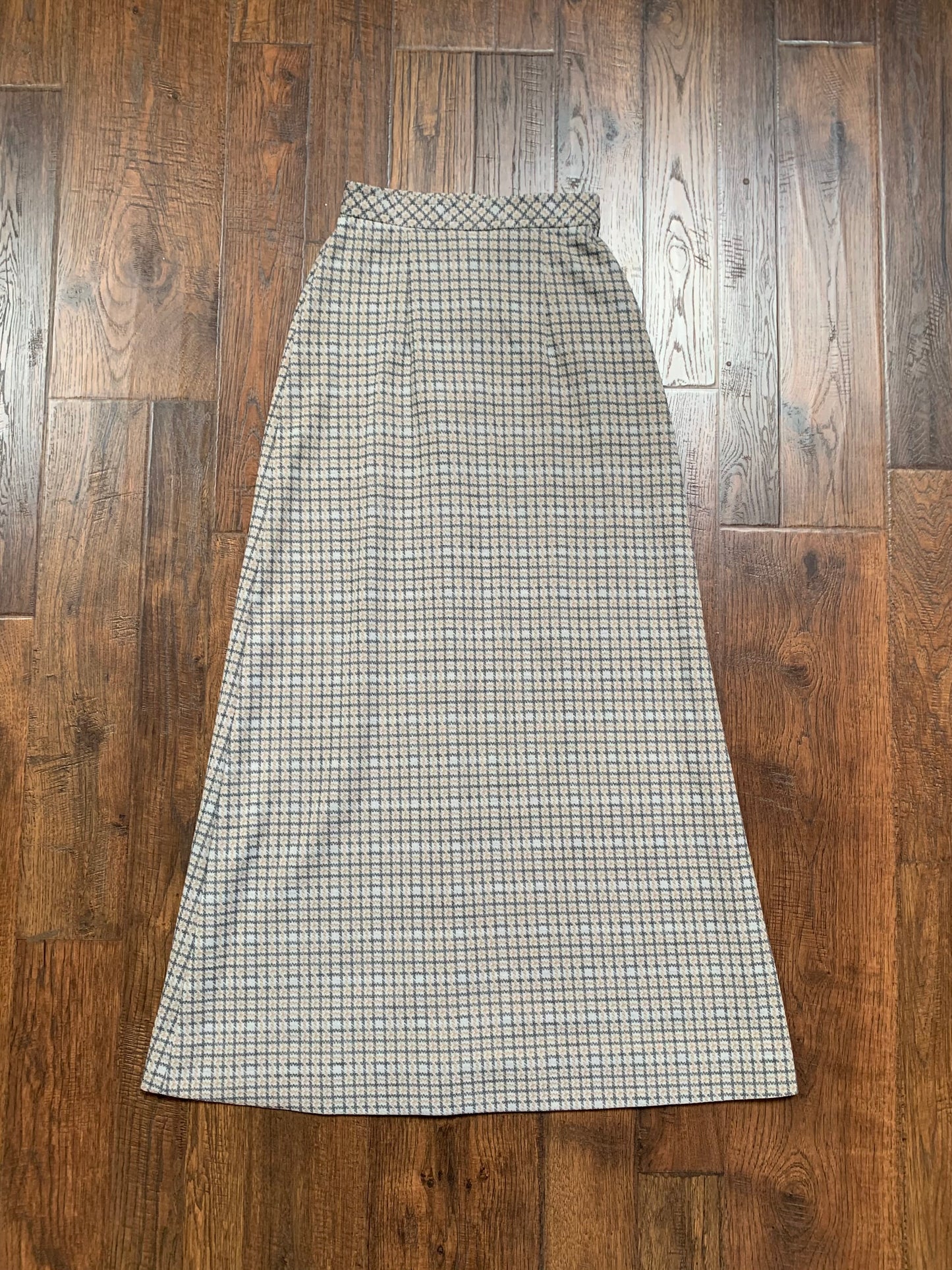 Vintage Clothing - Full Length Button Front Skirt - Neutral Plaid - Jantzen - X-Small - Made In USA