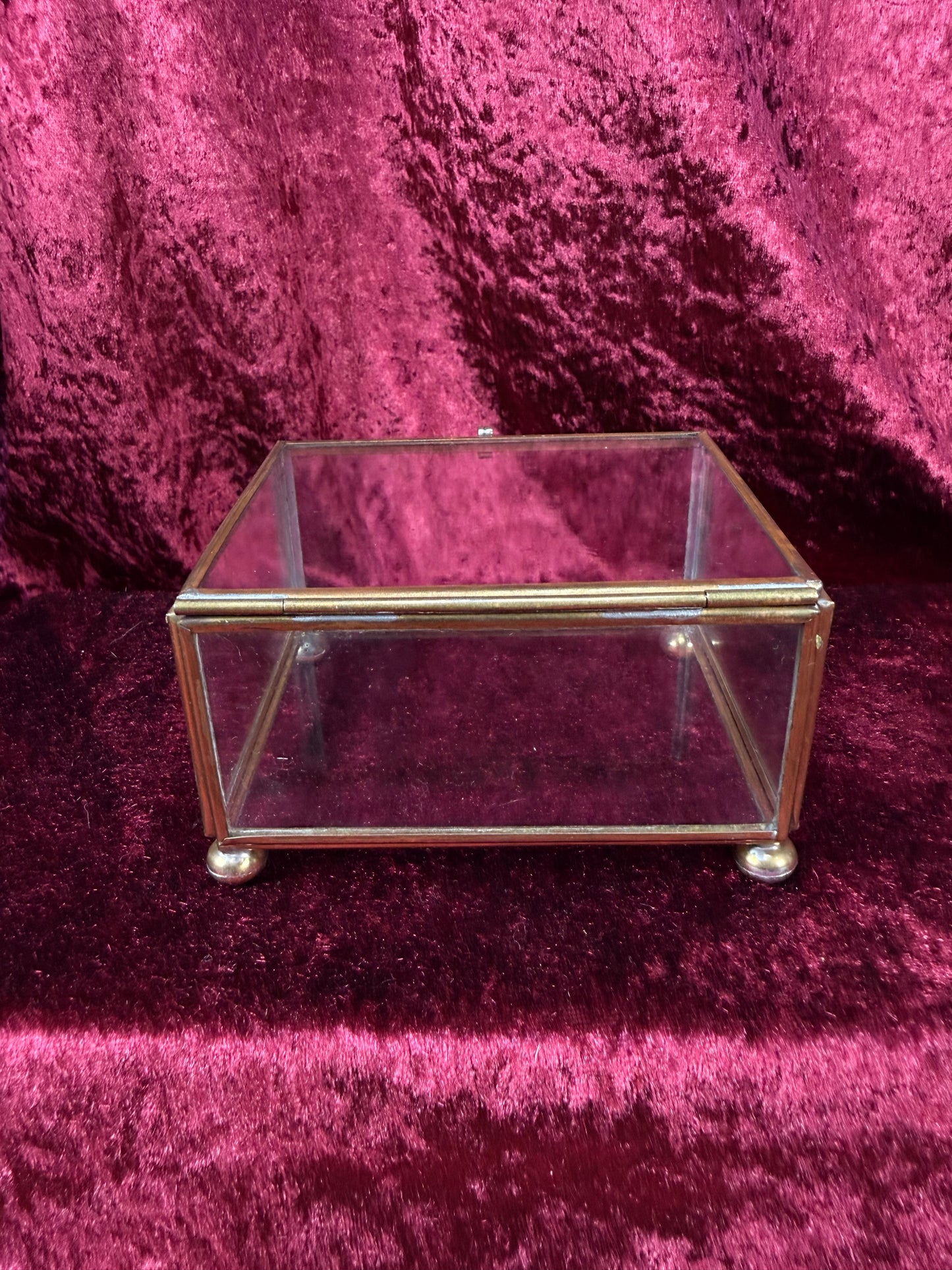 Vintage Brass and Glass Jewelry Box – Footed Display Case Trinket Holder