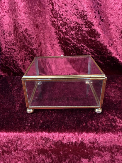 Vintage Brass and Glass Jewelry Box – Footed Display Case Trinket Holder