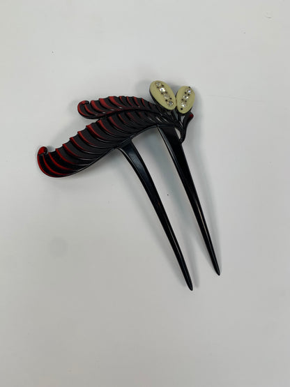 Antique Celluloid Hair Comb - Oxblood Red Cat-O-Nine Tails with Rhinestones