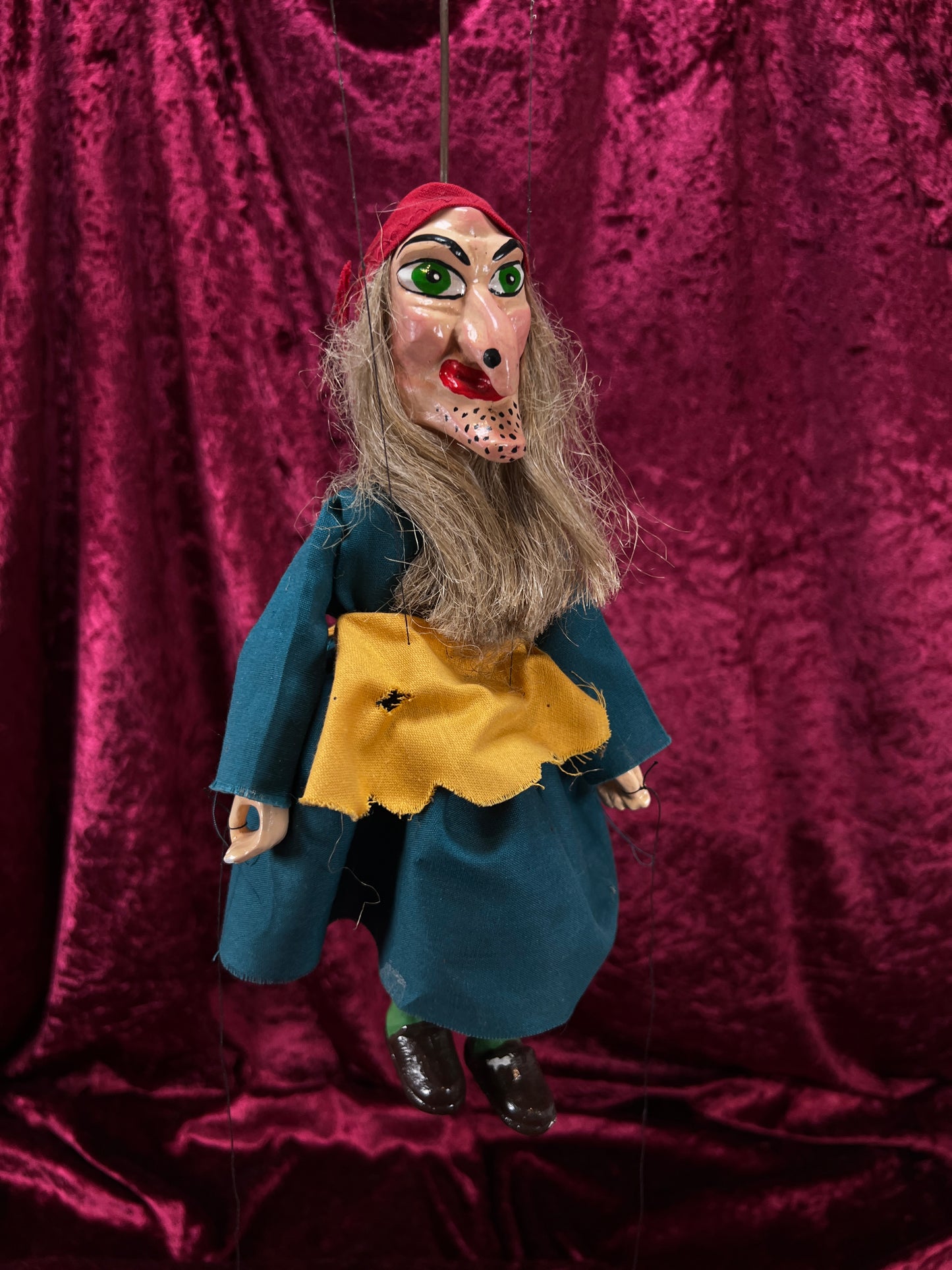 Vintage Marionette Puppet - Ugly Witch Character Folk Art