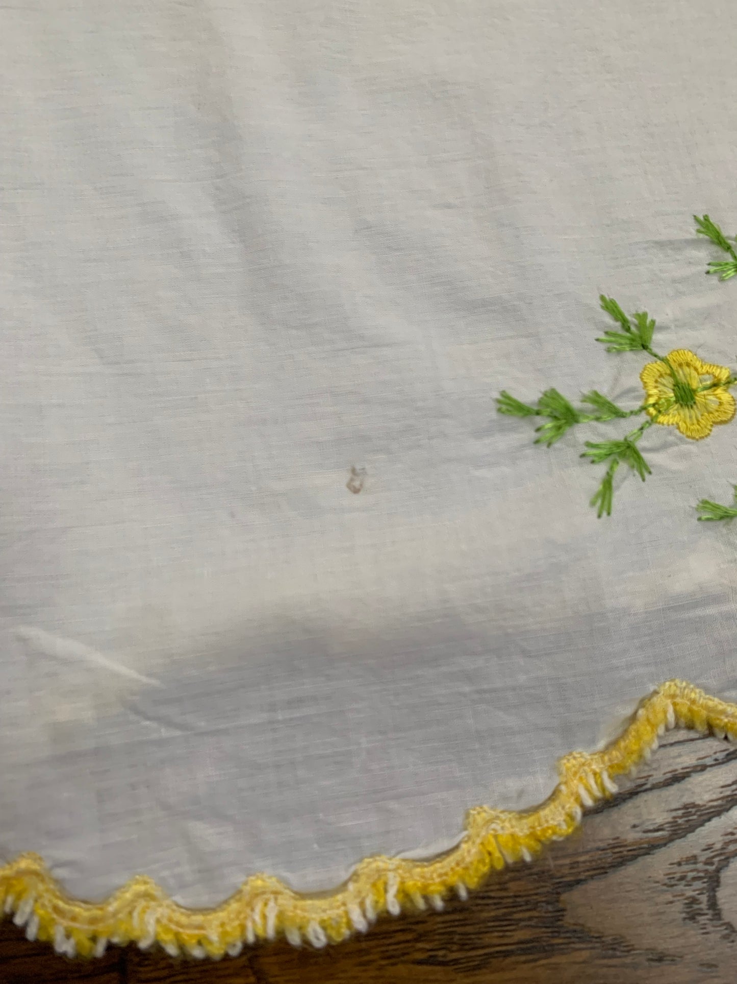 Vintage Embroidered Pillowcase with Crochet Border - Basket of Yellow Flowers