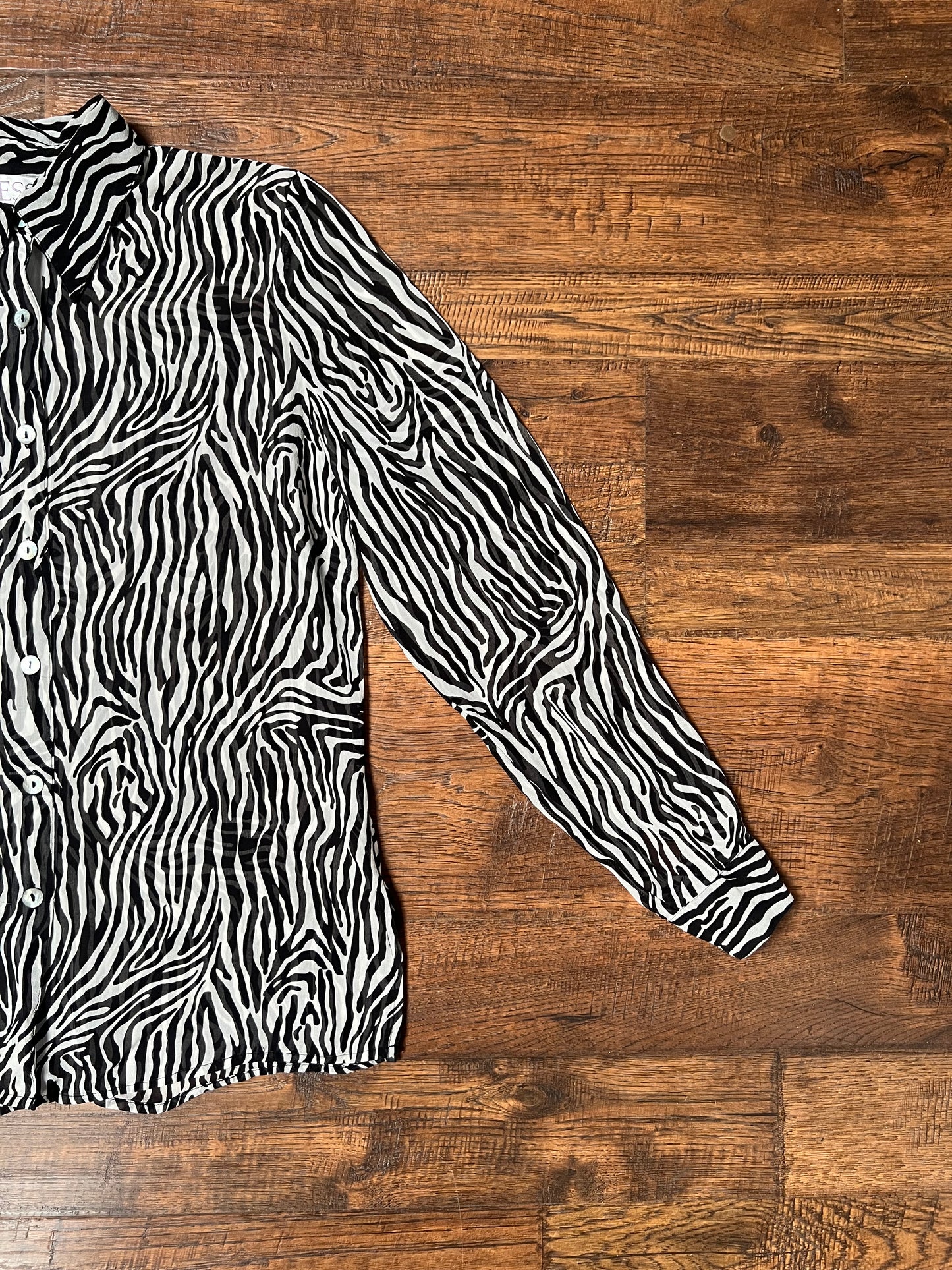 Vintage Clothing - Sheer Button Up Shirt - Zebra Print - 100% Silk - Small - Tess