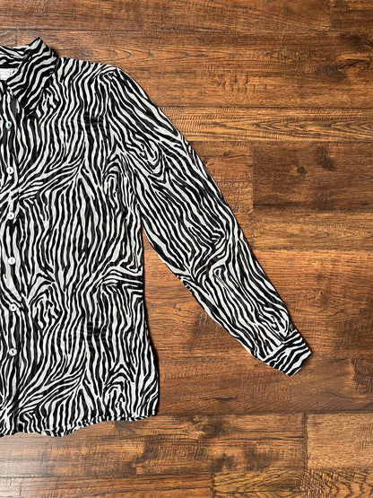 Vintage Clothing - Sheer Button Up Shirt - Zebra Print - 100% Silk - Small - Tess