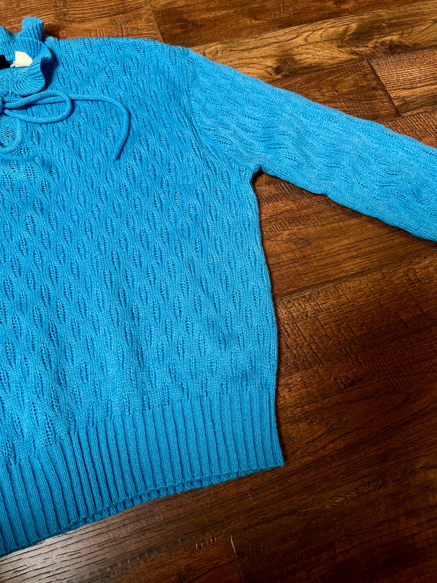 Vintage Gianni Benini Sweater - Robin's Egg Blue Open Knit Tie Neck Pullover - Medium