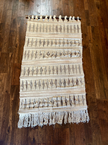 Vintage Colombian Woven Wall Hanging - 1970s Boho Tapestry - Cream and Gold