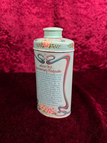 Vintage 1977 Avon Metal Talc Tin – California Perfume Co. Trailing Arbutus Floral Keepsake