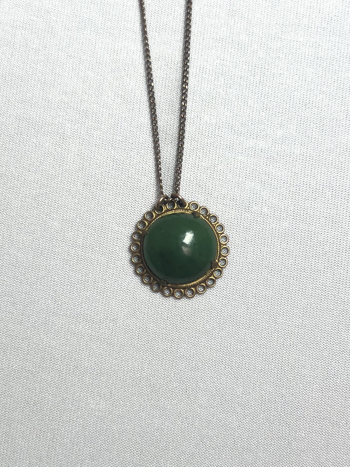 Vintage Jewelry - Pendant Necklace - Brass with Green Stone