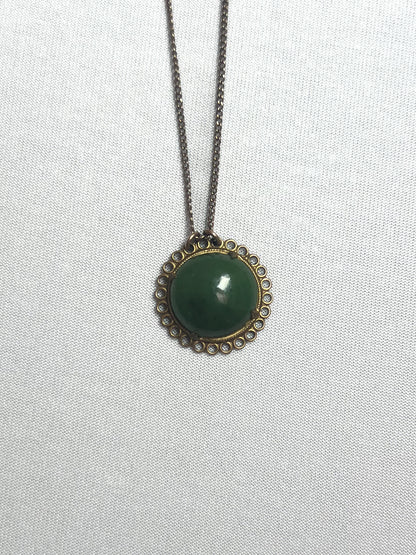 Vintage Jewelry - Pendant Necklace - Brass with Green Stone