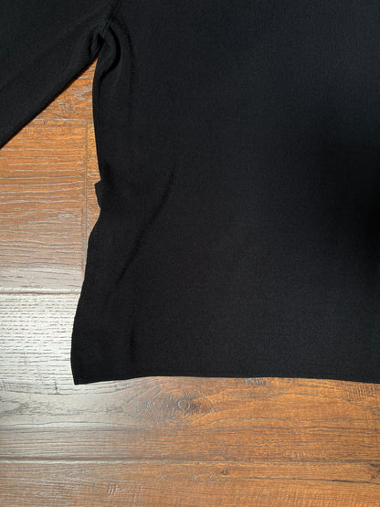Vintage Cable & Gauge Knit Blouse - Black Ruffle Trim Wrap - Size Large