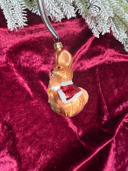 Vintage Christmas - Handblown Glass Ornament - Santa Bunny Holding A Flower - Czech Republic