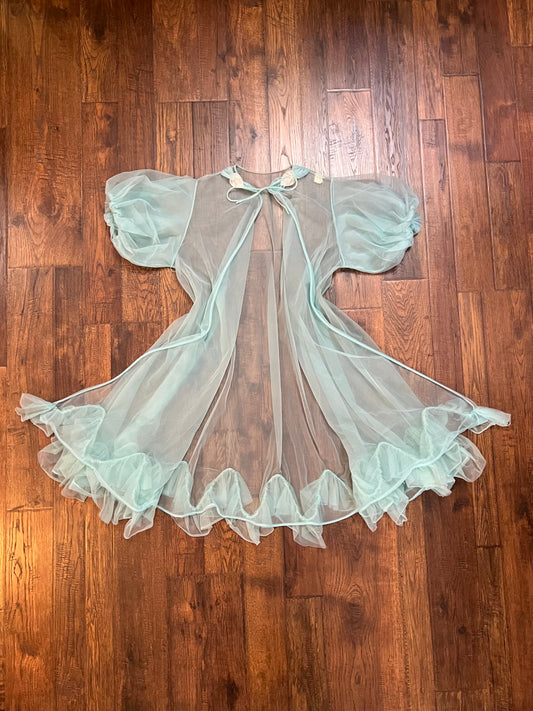 Vintage Clothing - Sheer Babydoll Robe - Baby Blue - Pandora Lingerie California - Small