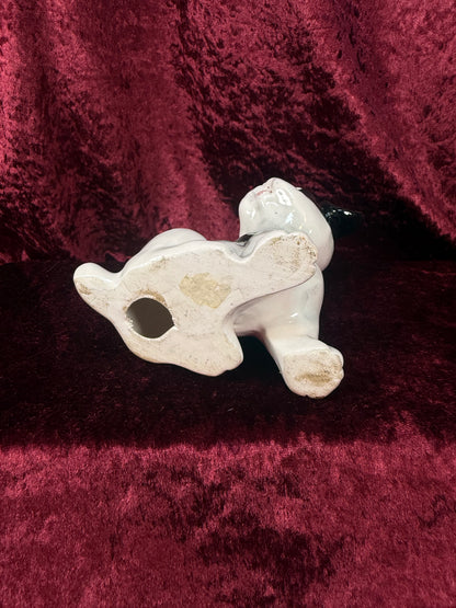 Vintage 1950s Ceramic Dog Figurine – Black & White Puppy with Big Eyes