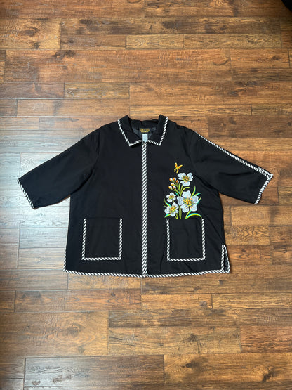 Vintage Clothing - Light Jacket - Groovy Floral Butterfly Embroidery - Bob Mackie - 3X-Large
