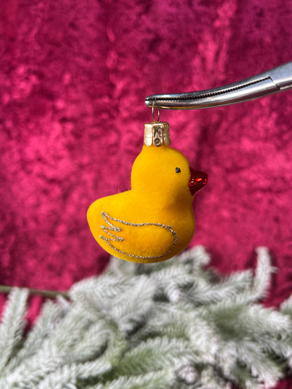Vintage Christmas - Handblown Glass Ornament - Fuzzy Rubber Ducky