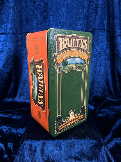 Vintage Baileys Irish Cream Metal Tin - Green Orange Hinged Advertising Box