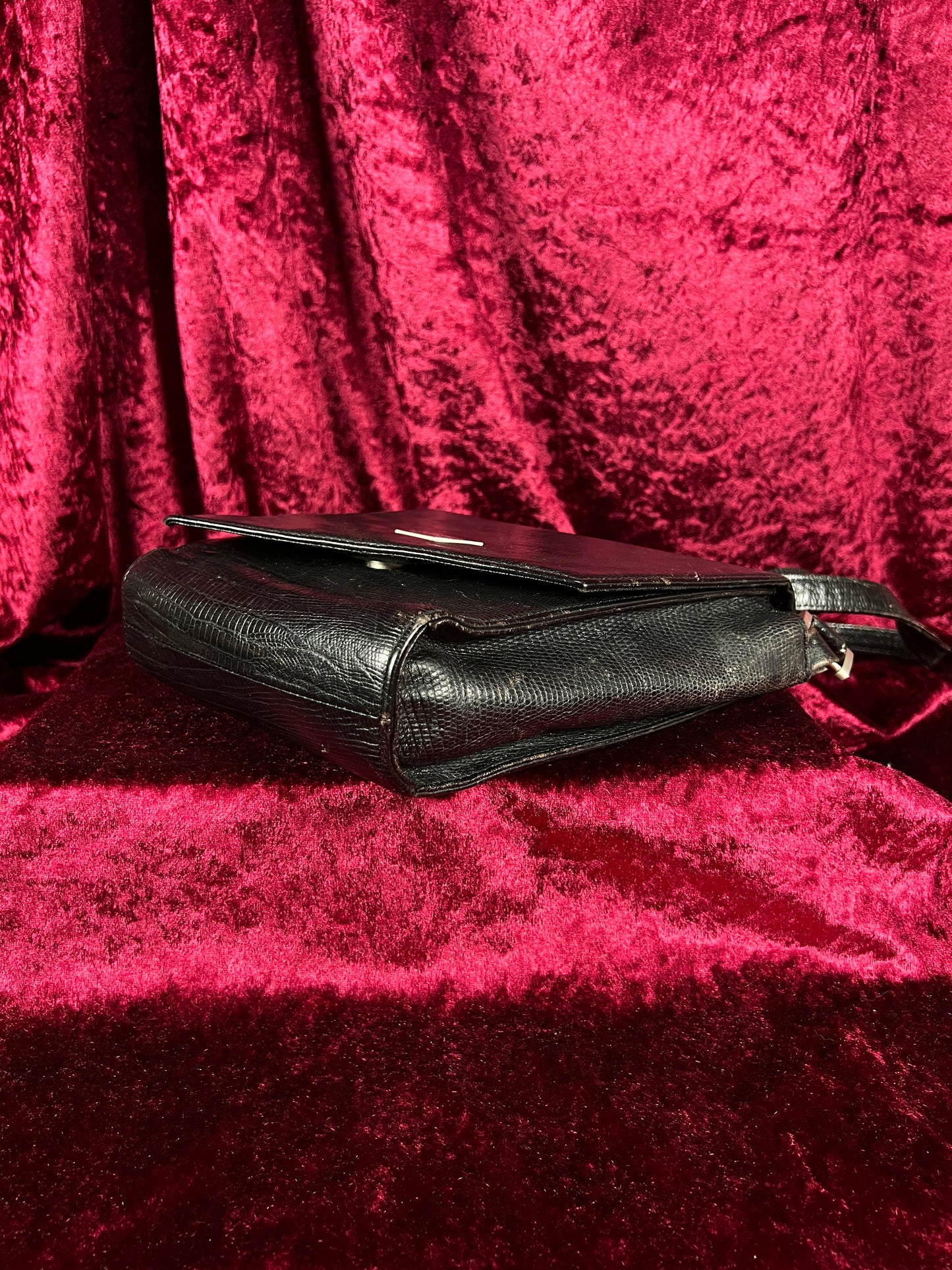 Vintage Roberto Fabris Leather Crossbody Bag - Black Lizard Embossed Purse