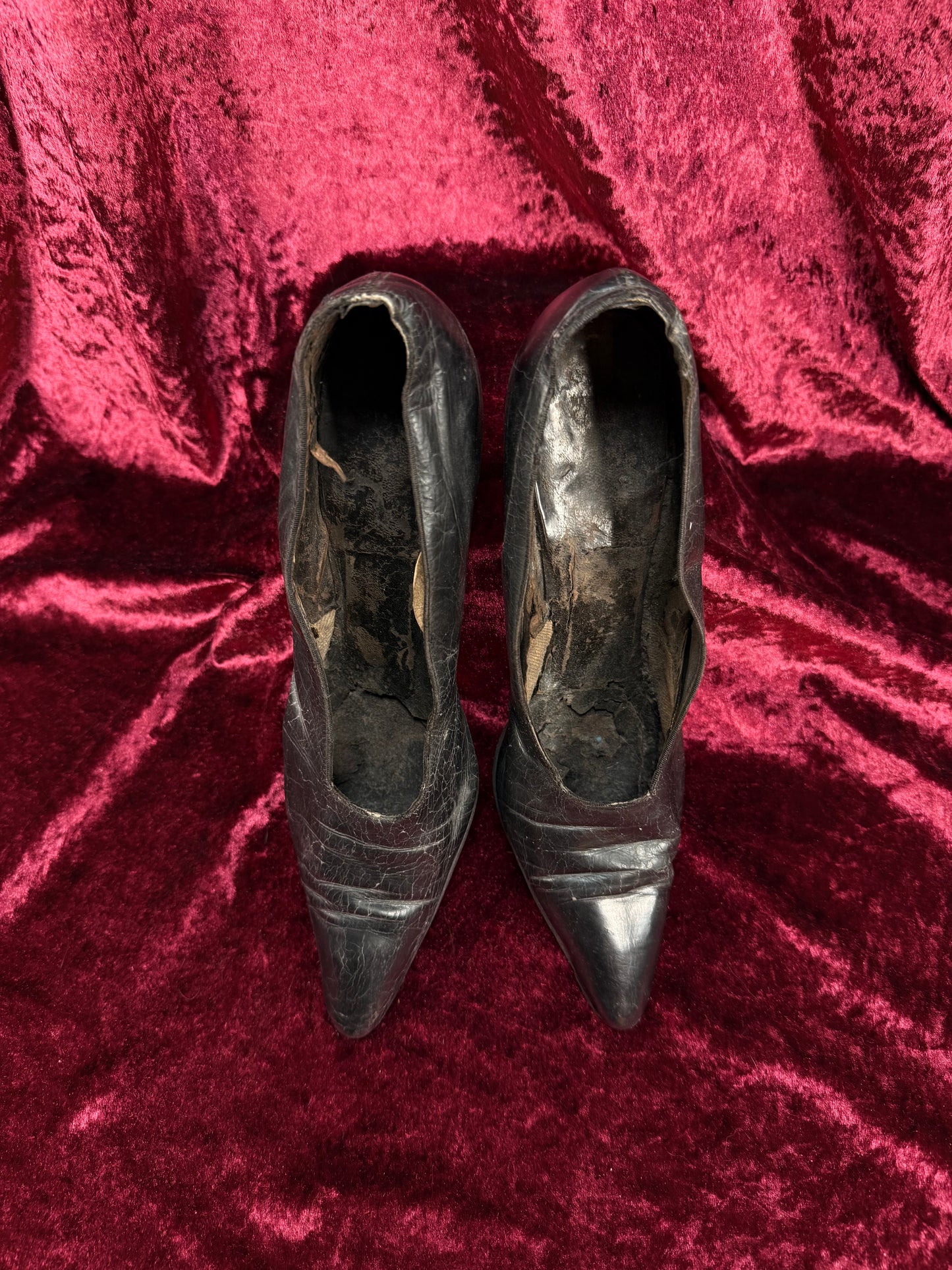Antique Edwardian Poiret Black Leather Pumps – Louis XV Style Heel - Size 6