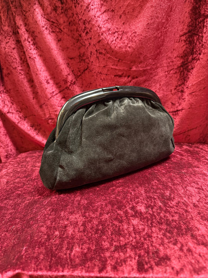 Vintage Accessories - Kiss Lock Evening Clutch - Genuine Black Suede Leather - Italy