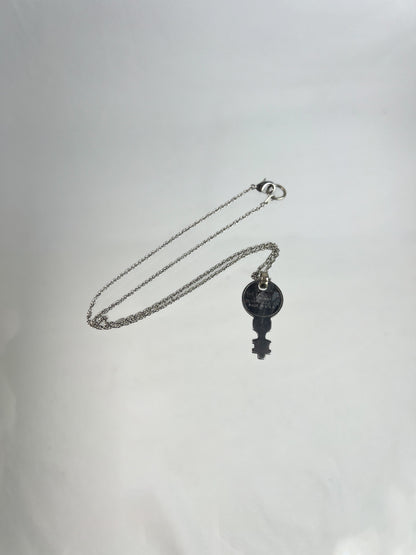 Vintage Jewelry - Pendant Necklace - Silver Tone Rope Chain - Old Eagle Lock Co. Logo Key