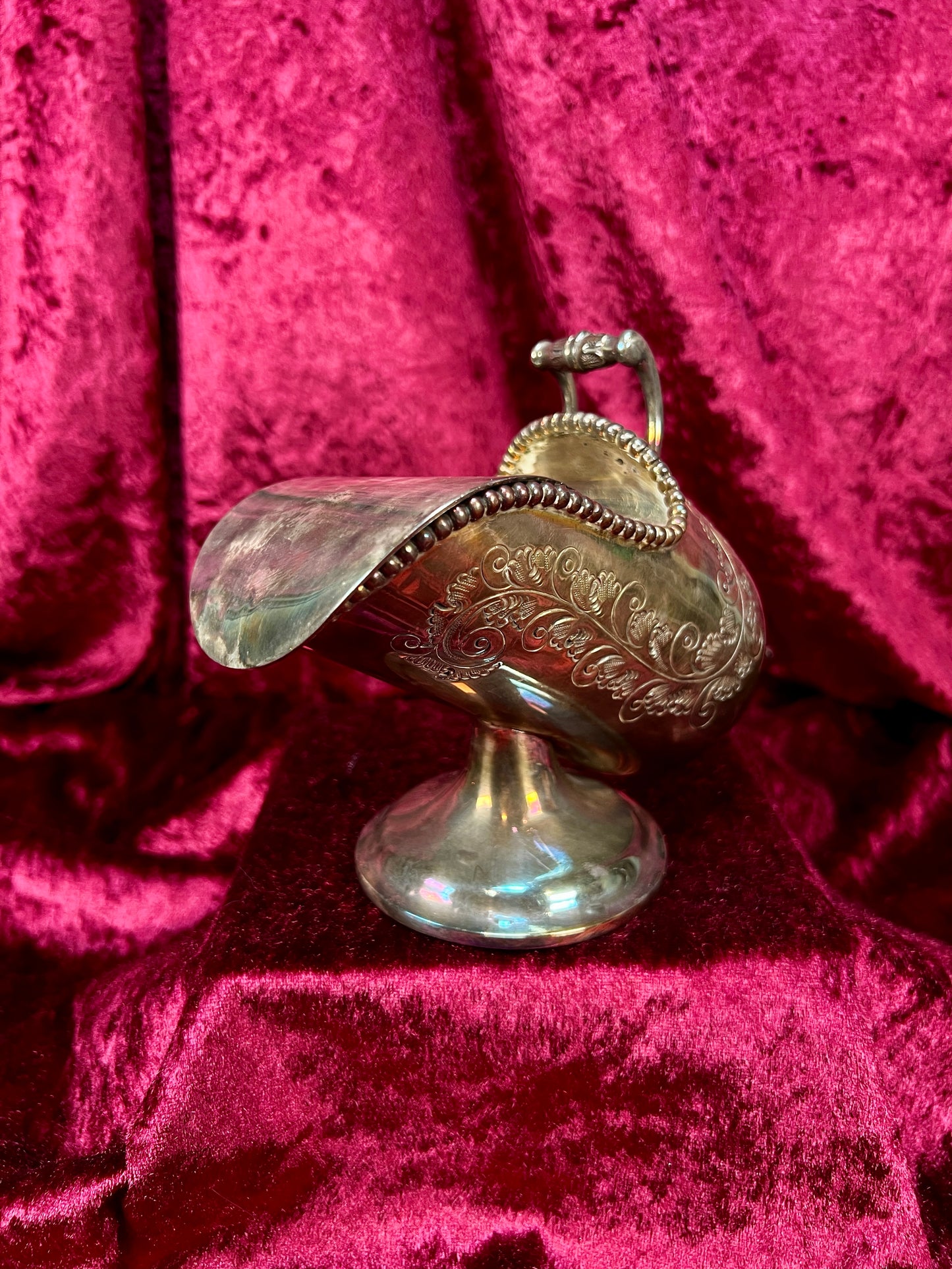 Vintage Silverplate Sugar Scuttle - Engraved Scrollwork Tea Service