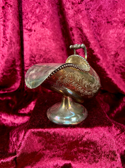 Vintage Silverplate Sugar Scuttle - Engraved Scrollwork Tea Service