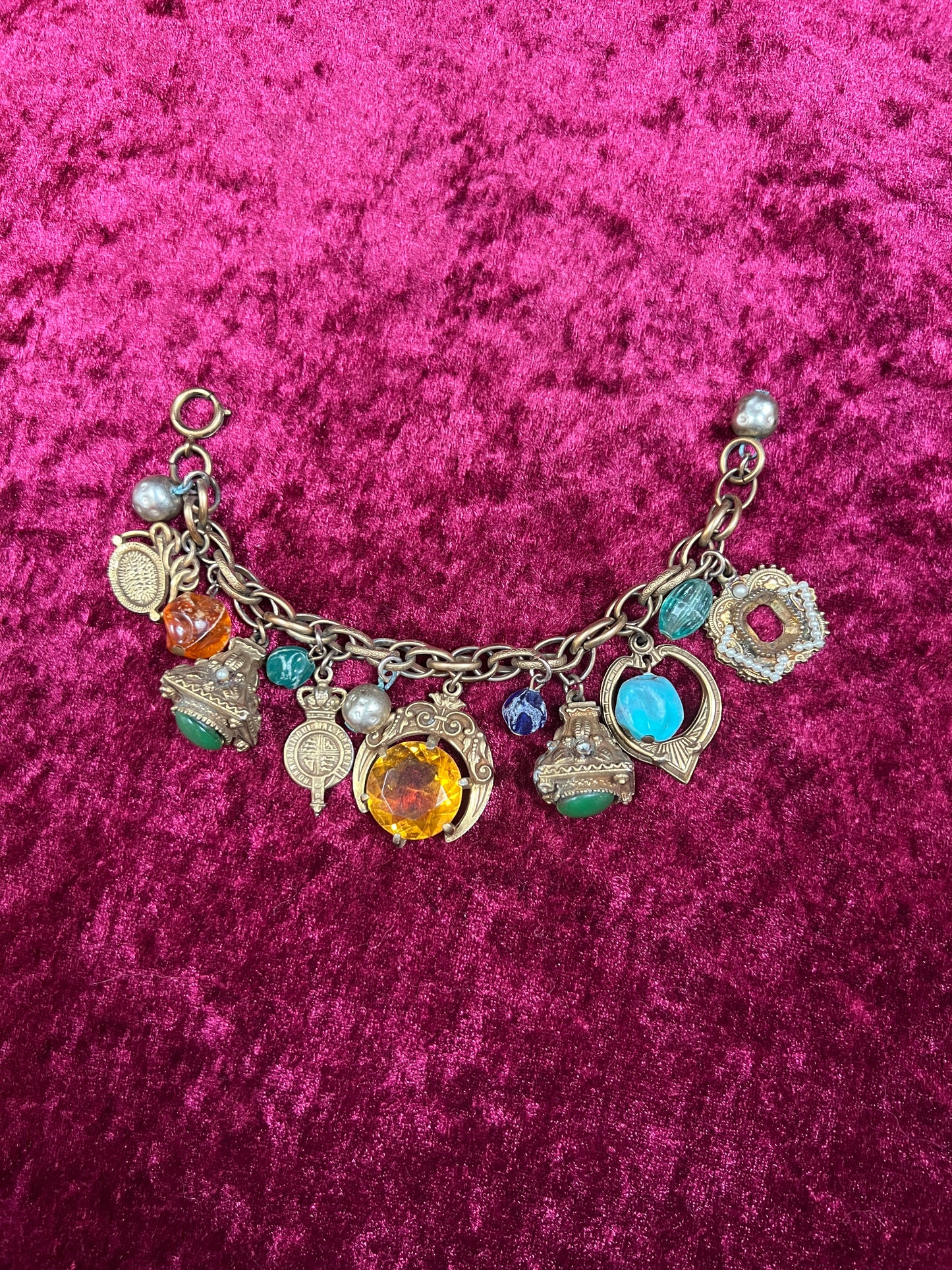 Vintage Jewelry - Charm Bracelet - Brass - Chunky Maximalist Charms - Japan