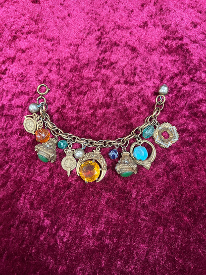 Vintage Jewelry - Charm Bracelet - Brass - Chunky Maximalist Charms - Japan