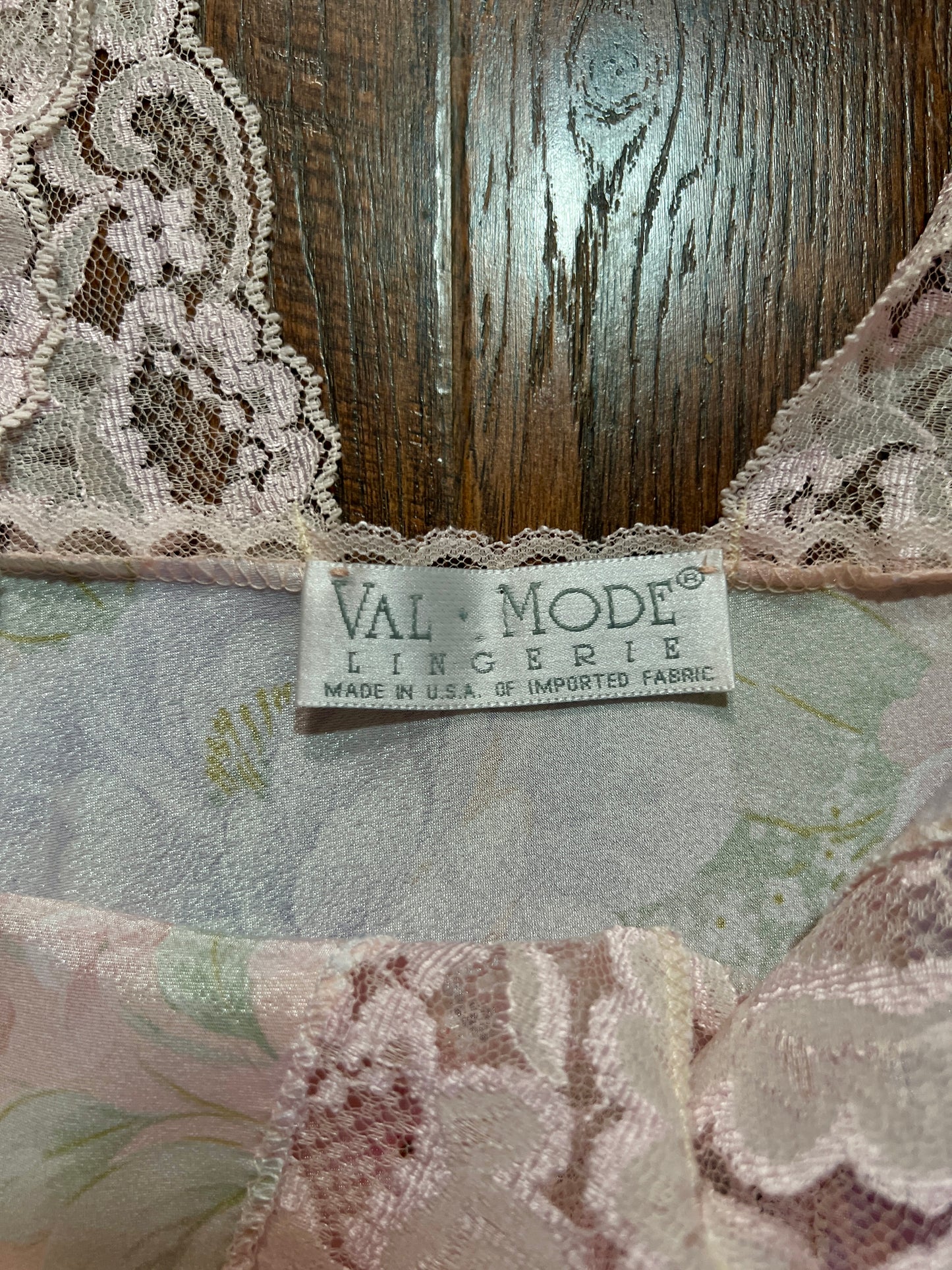 Vintage Silky Nightgown and Robe Lingerie Set - Pink Floral Print Peignoir Ensemble - Val Mode