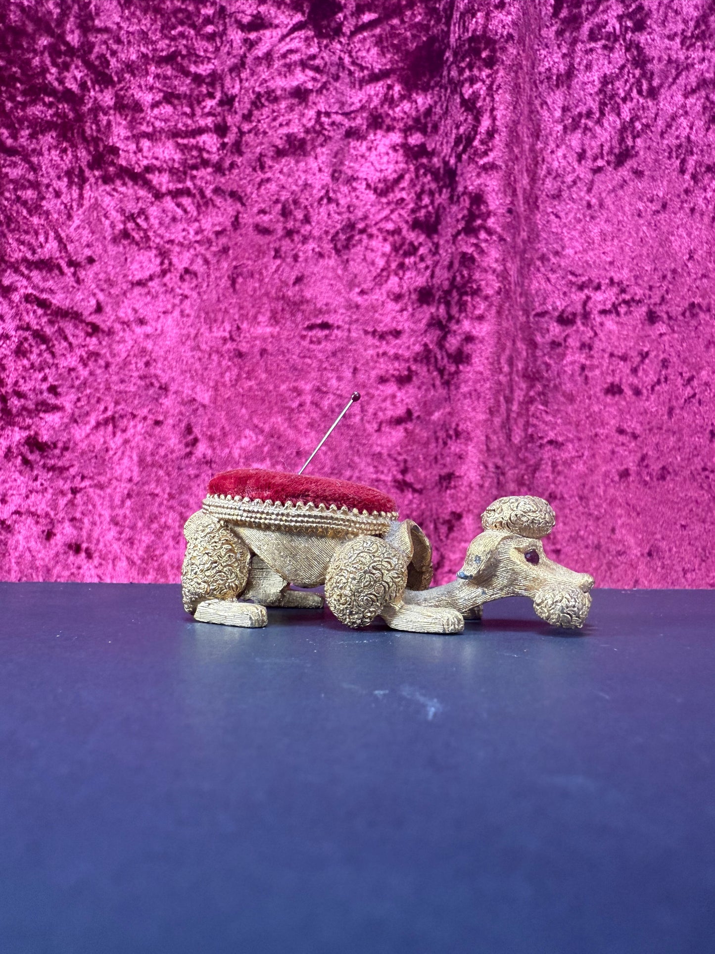 Vintage Pin Cushion - Brass Bobblehead Poodle - Florenza Italy