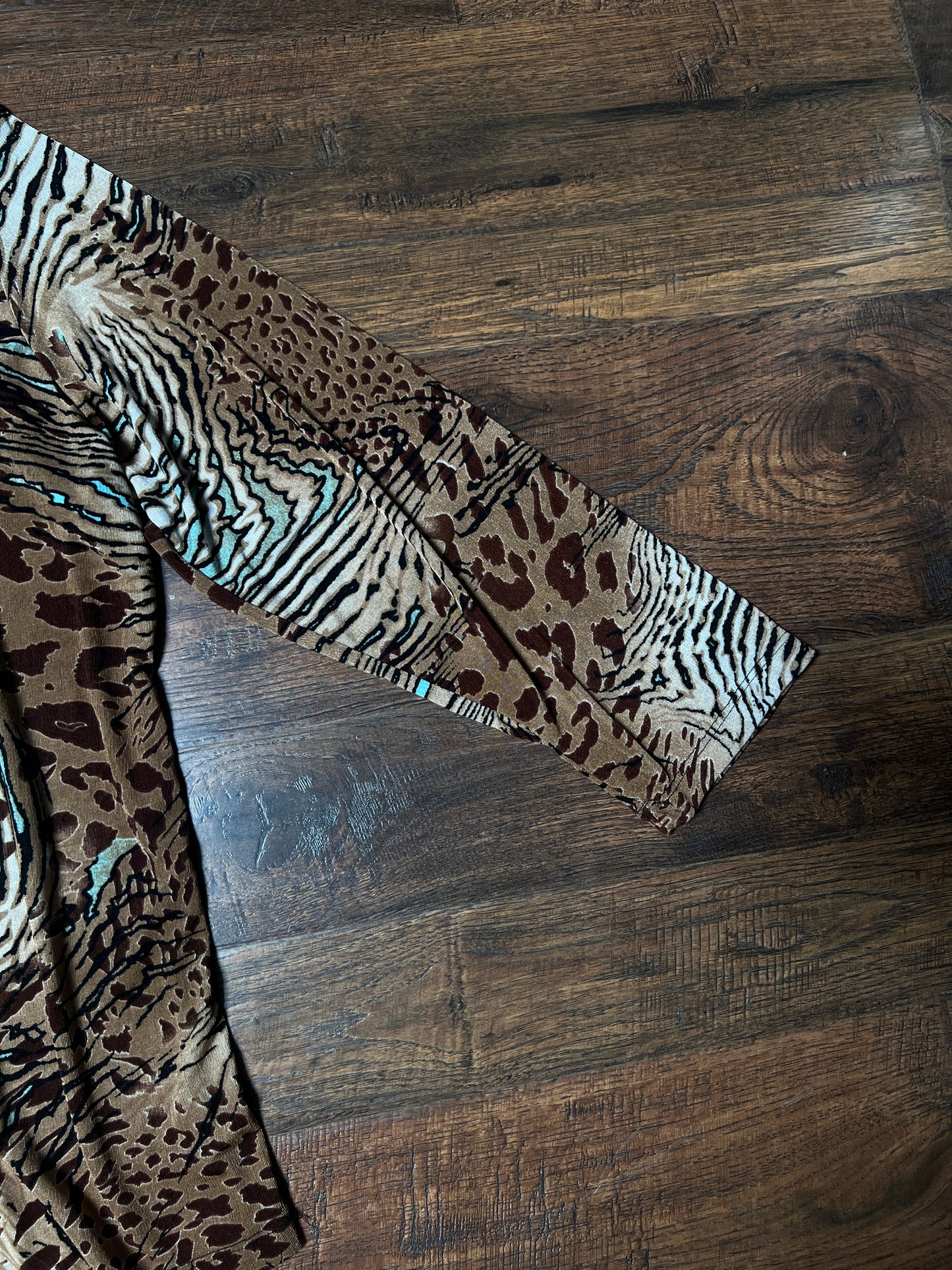 Vintage Rayon Blend Animal Print Top – Abstract Safari Long Sleeve – Large