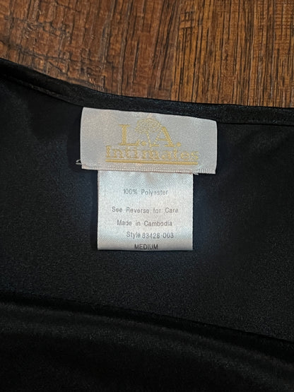 Vintage Clothing - LA Intimates Black Satin Slip Dress - Size Medium