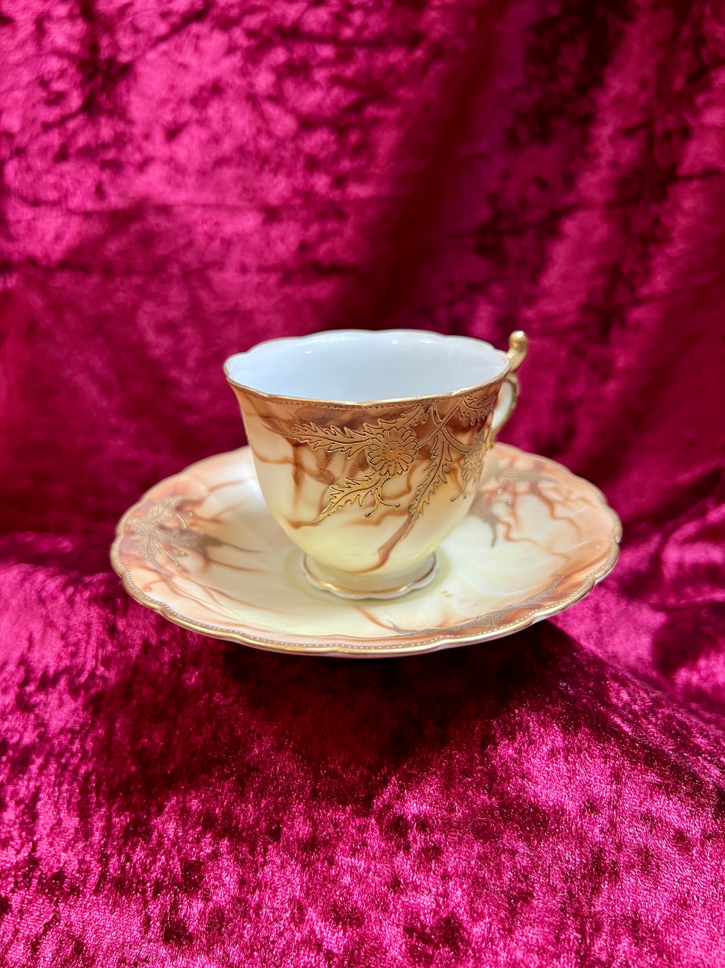 Vintage Kitchen - Porcelain Demitasse Tea Cup - Gilded Florals - Chofu China - Occupied Japan