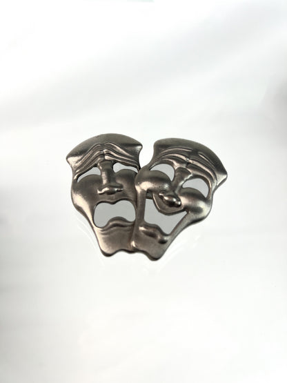 Vintage Jewelry - Brooch - Pewter - Comedy & Tragedy Theater Masks