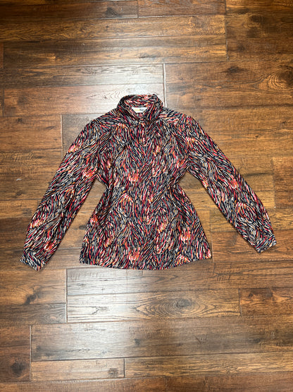 Vintage Clothing - Sheer Button Front Blouse - Abstract Paint Strokes Pattern - Ecco Bay - Medium