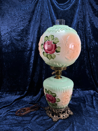 Vintage Fenton Milk Glass Table Lamp – Hand Painted Roses Double Globe Hurricane Parlor Style