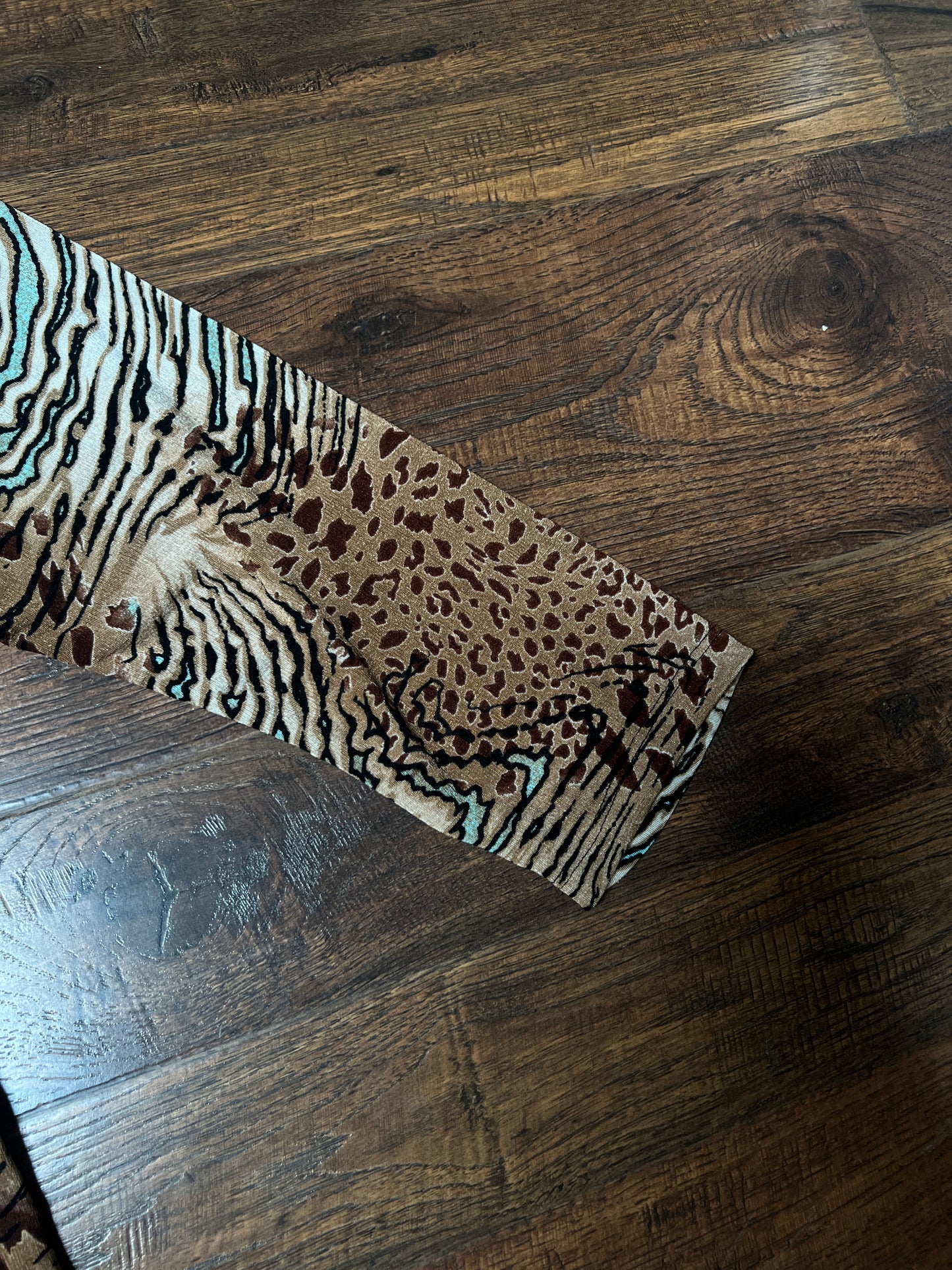 Vintage Rayon Blend Animal Print Top – Abstract Safari Long Sleeve – Large