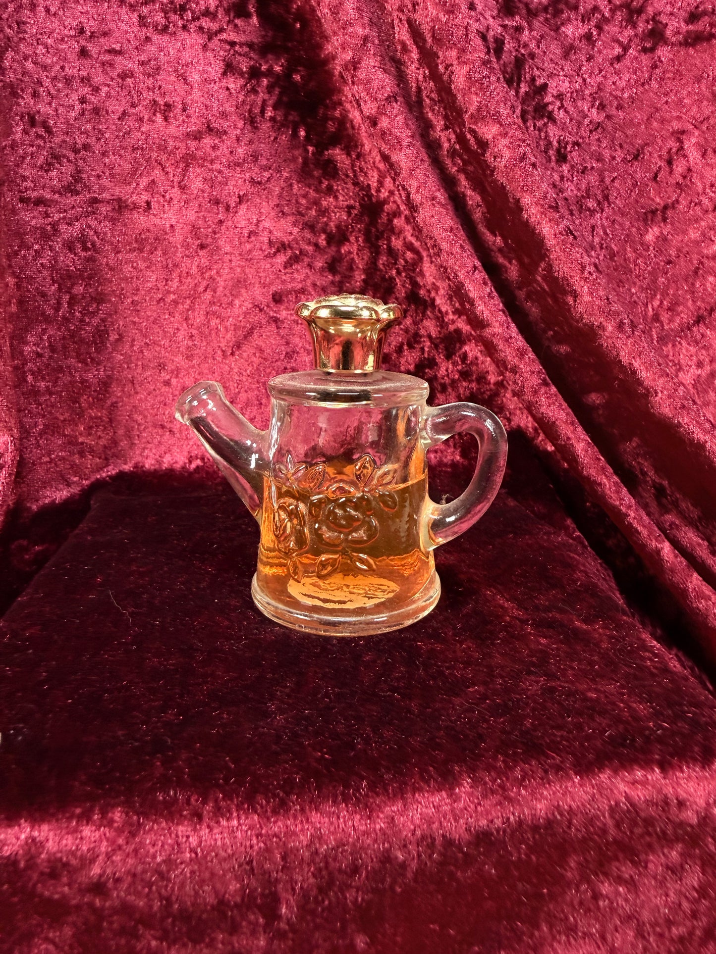 Vintage Glass Perfume Bottle – Miniature Watering Can - Roses, Roses - Avon